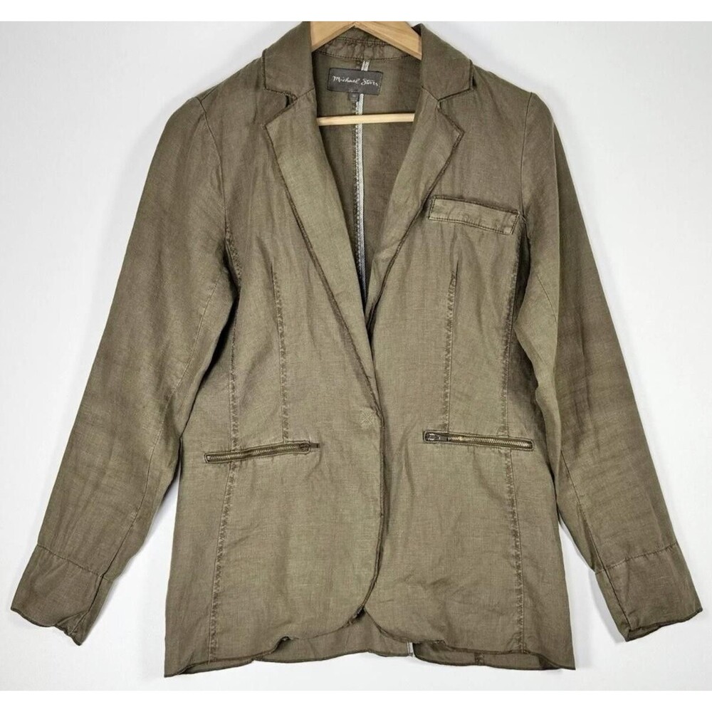 Michael Stars Blazer Womens XS Olive Green Linen Lightweight Minimalist Jacket